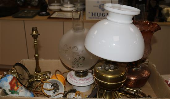 Three various oil lamps etc